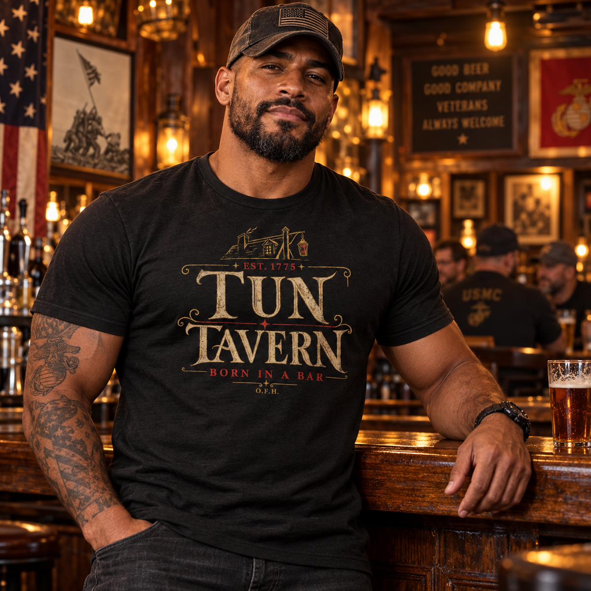 Tun Tavern Marine Corps Tribute T-Shirt – Born in a Bar Est. 1775 – 26.99 Free Shipping USA Cotton
