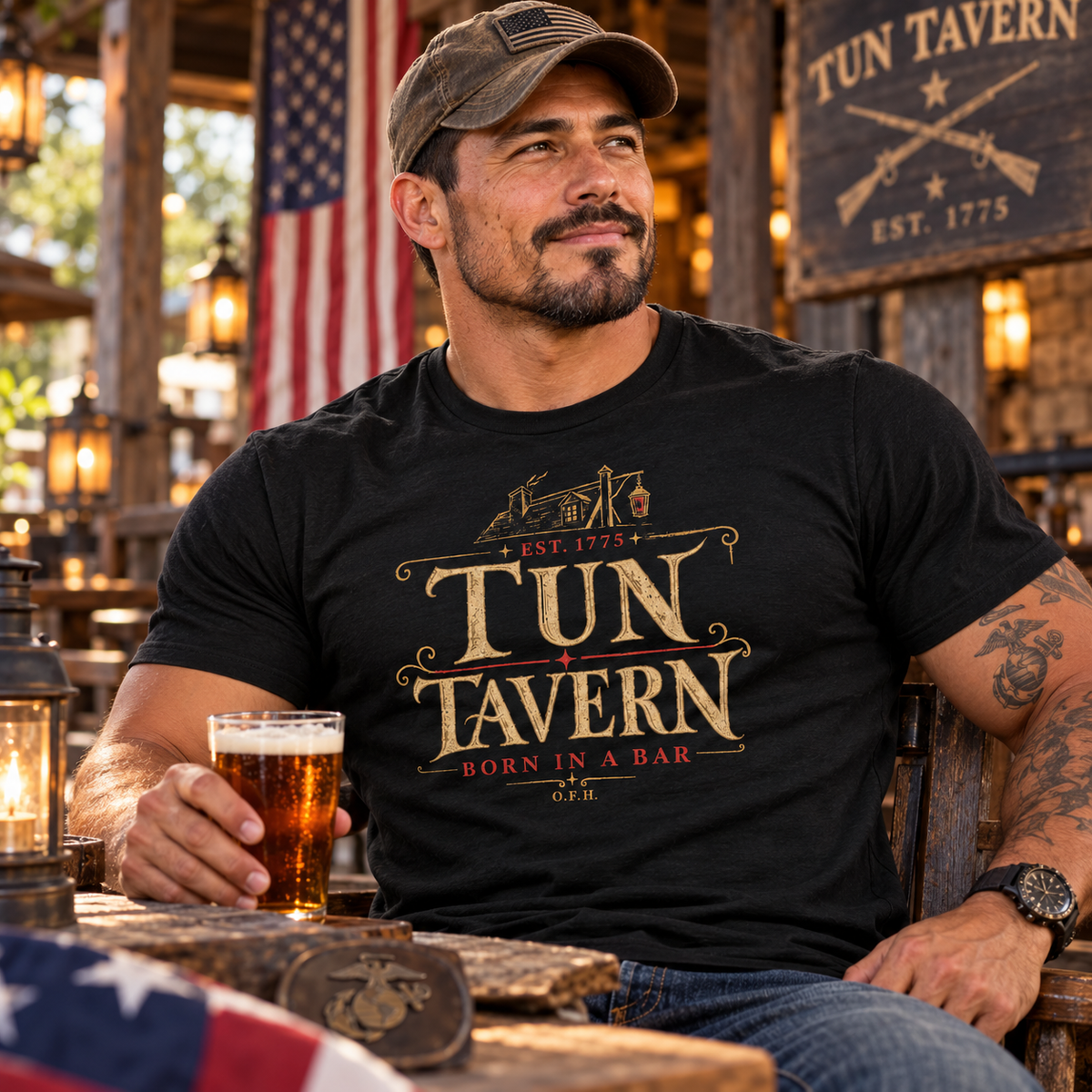 Tun Tavern Marine Corps Tribute T-Shirt – Born in a Bar Est. 1775 – 26.99 Free Shipping USA Cotton