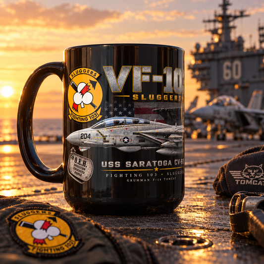 VF-103 Sluggers F-14 Tomcat USS Saratoga CV-60 Tribute – 15 oz Black Mug - Ships Free
