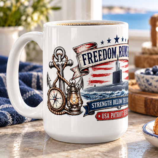 Freedom Runs Deep US Navy Submarine Coffee Mug Ships Free