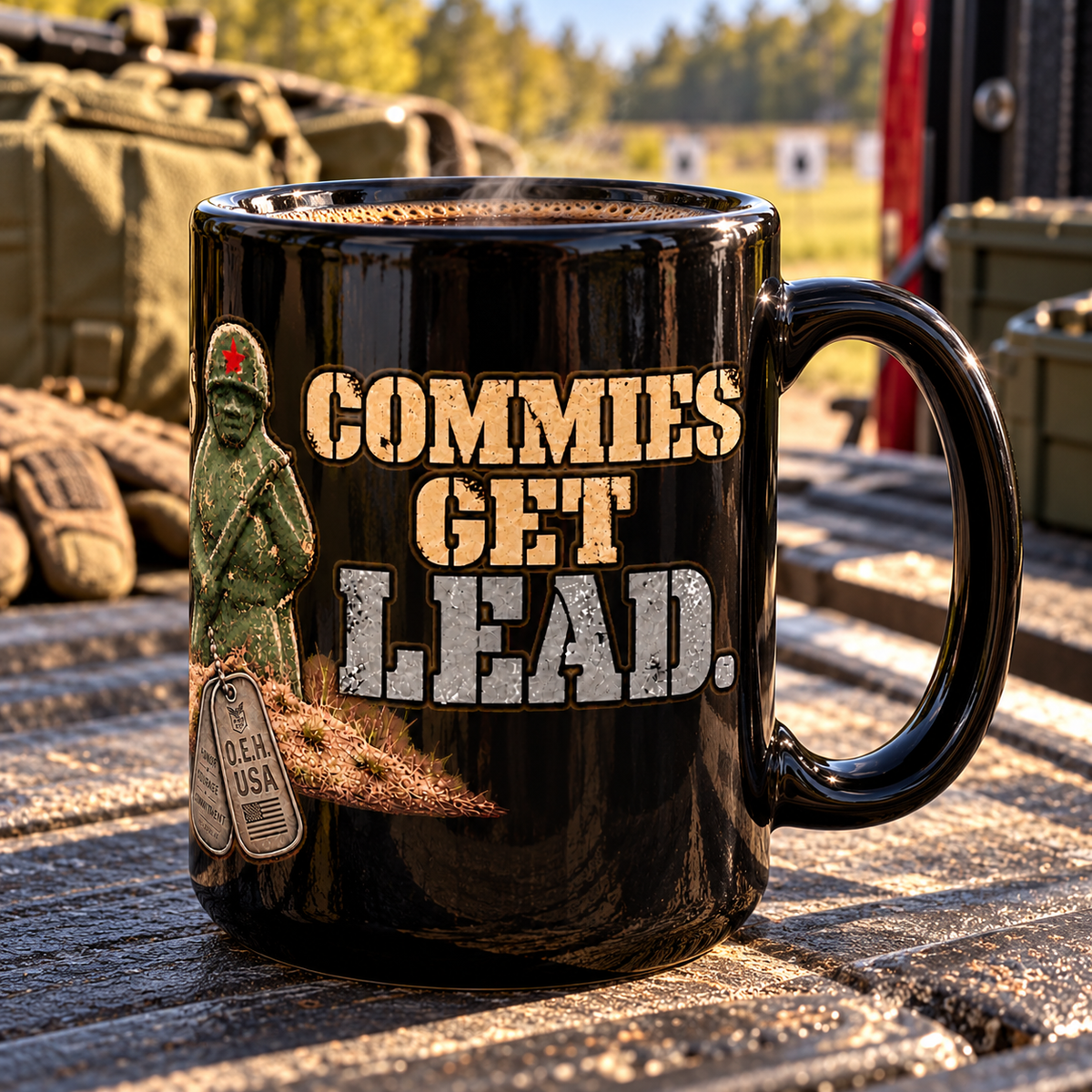 Green Ivan Commie - Range Day - 15 oz Veteran Coffee Mug – Ships Free - Patriots Get Freedom, Commies Get Lead