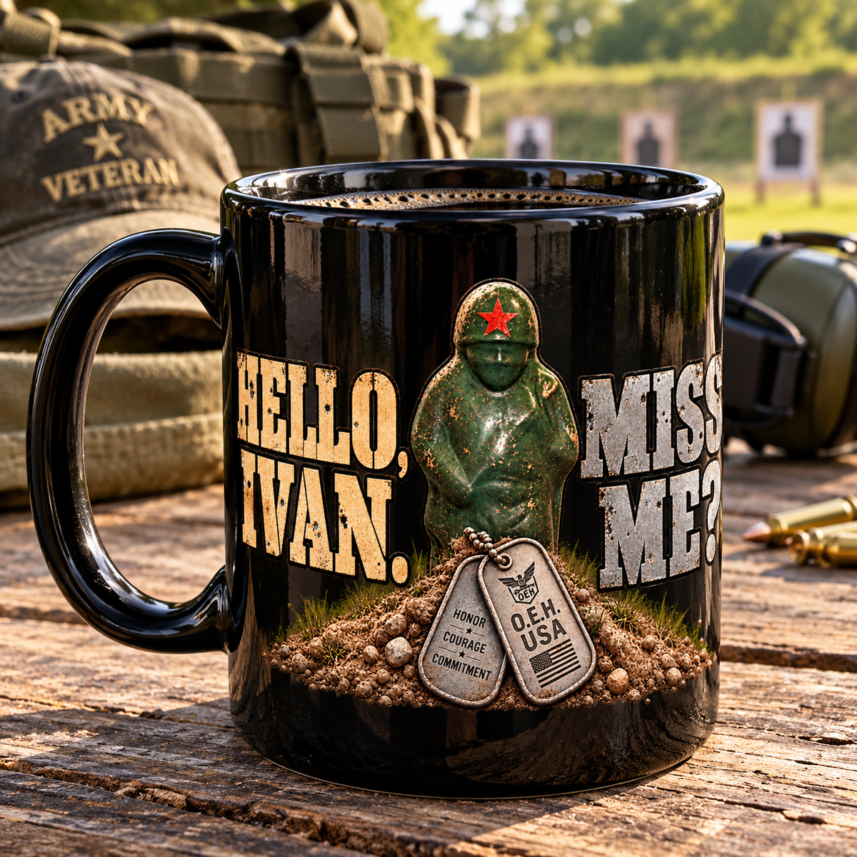 Green Ivan Commie - Range Day - 15 oz Veteran Coffee Mug – Ships Free - Patriots Get Freedom, Commies Get Lead