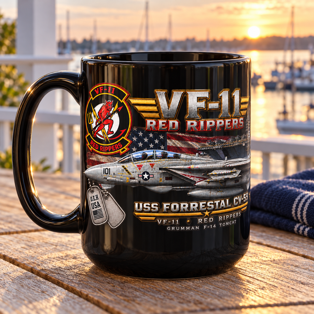 VF-11 Red Rippers F-14 Tomcat Mug – USS Forrestal CV-59 | 15 oz Black Ceramic