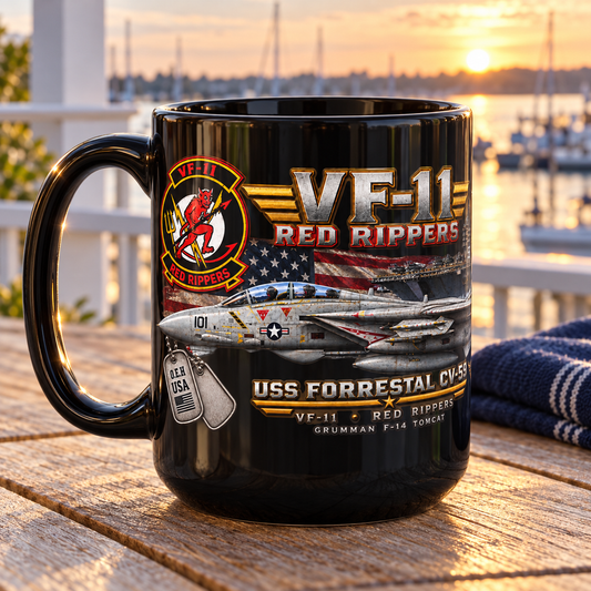 VF-11 Red Rippers F-14 Tomcat Mug – USS Forrestal CV-59 | 15 oz Black Ceramic
