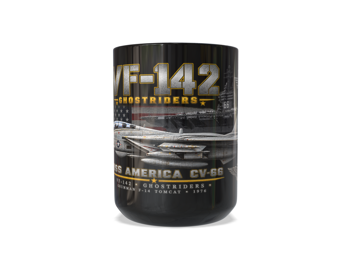 VF-142 Ghostriders F-14A Tomcat – USS America CV-66 – 1976 – 15 oz Black Mug - Ship Free