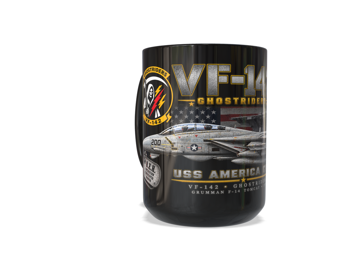 VF-142 Ghostriders F-14A Tomcat – USS America CV-66 – 1976 – 15 oz Black Mug - Ship Free