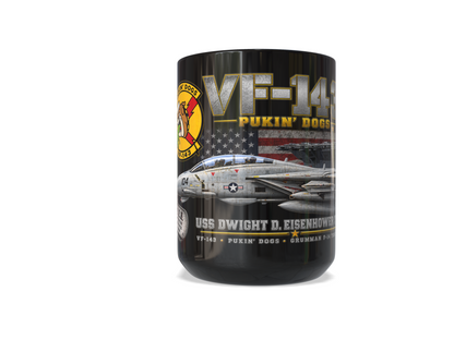 VF-143 Pukin’ Dogs F-14A+ Tomcat – USS Dwight D. Eisenhower CVN-69 – 1990 – 15 oz Black Mug
