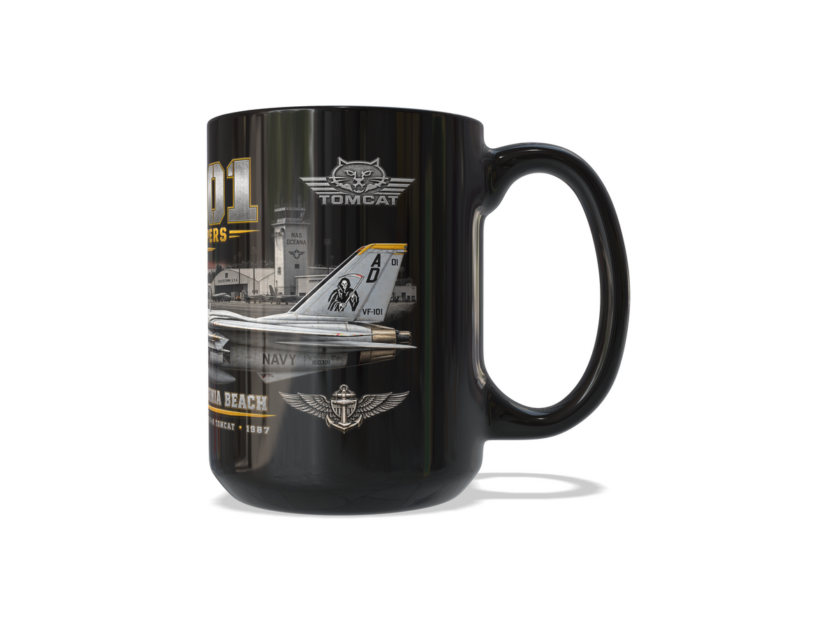 VF-101 Grim Reapers F-14 Tomcat – NAS Oceana 1987 – 15 oz Black Tribute Coffee Mug - Free Shipping