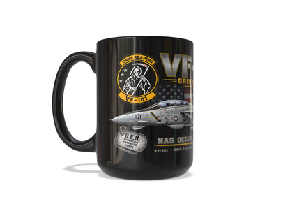 VF-101 Grim Reapers F-14 Tomcat – NAS Oceana 1987 – 15 oz Black Tribute Coffee Mug - Free Shipping