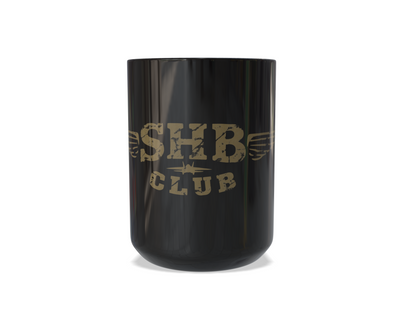 SHB Club “Shit Hot Break” Aviation Mug – Ships Free - 15 oz Black Ceramic