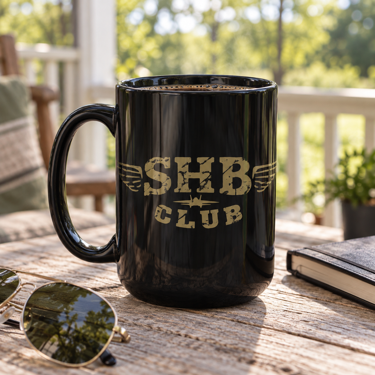 SHB Club “Shit Hot Break” Aviation Mug – Ships Free - 15 oz Black Ceramic