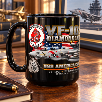 VF-102 Diamondbacks F-14 Tomcat Mug – USS America CV-66 | 15 oz Black | Free Shipping