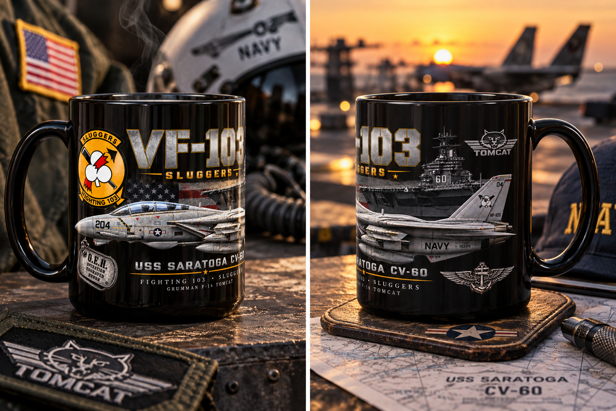 VF-103 Sluggers F-14 Tomcat USS Saratoga CV-60 Tribute – 15 oz Black Mug - Ships Free