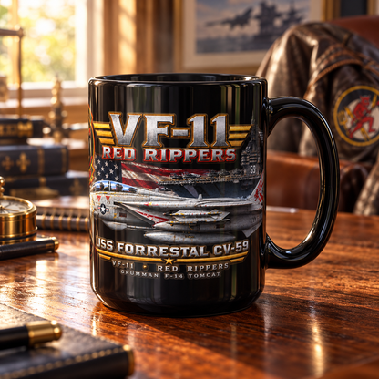 VF-11 Red Rippers F-14 Tomcat Mug – USS Forrestal CV-59 | 15 oz Black Ceramic