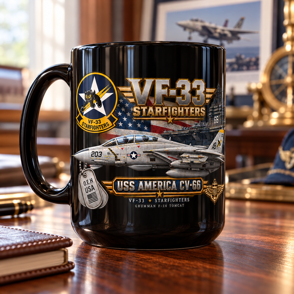 VF-33 Starfighters F-14 Tomcat Mug – USS America CV-66 | 15 oz Black | Free Shipping