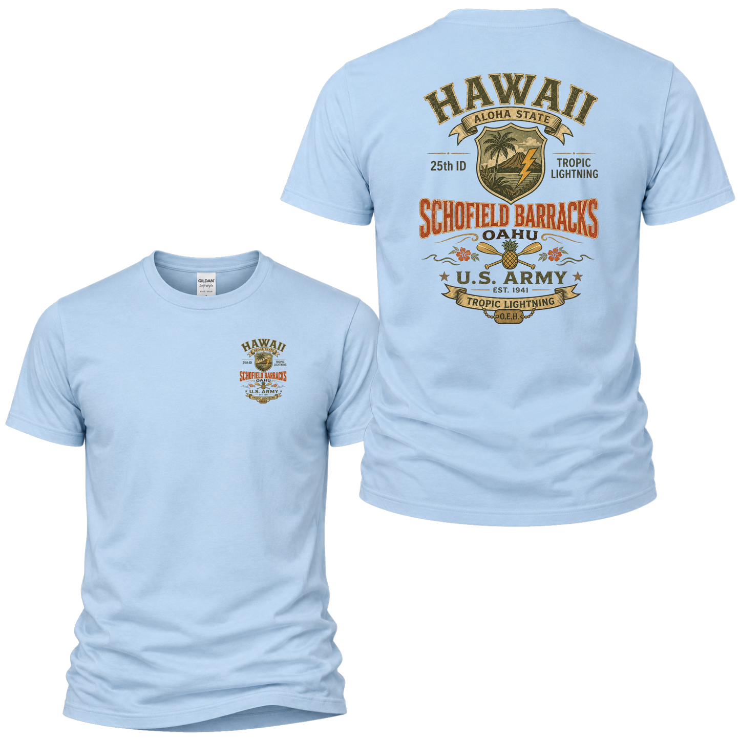 25th Infantry Division (OEH) Tropic Lightning Schofield Barracks Hawaii Vintage-Style Tee