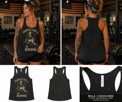 Fragile Like a Bomb Women’s Flowy Racerback Tank – OEH Vintage Pin-Up Military Heritage Shirt