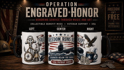 Freedom Runs Deep – Operation Engraved Honor 15 oz Black & White Ceramic Mug