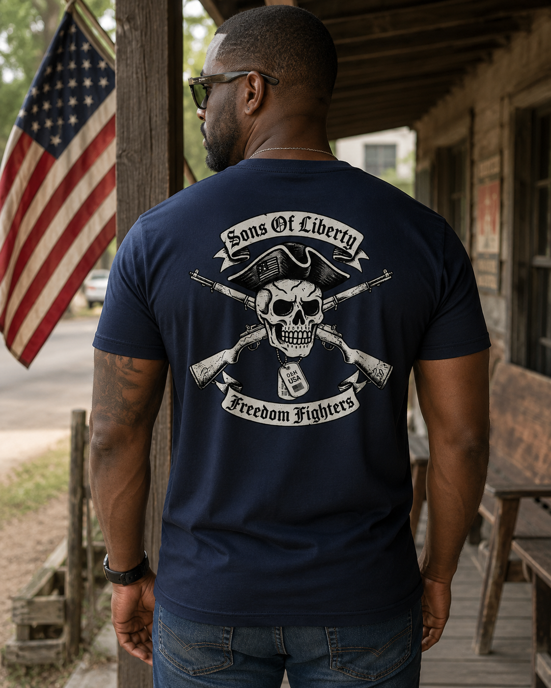 Sons of Liberty Freedom Fighters T-Shirt – Patriotic Skull & Musket Vintage Tee – OEH Revolutionary War Heritage Shirt